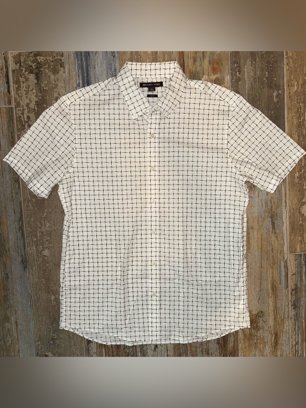 #0027 MICHAEL KORS Men’s Slim Fit Button Down Shirt- White L